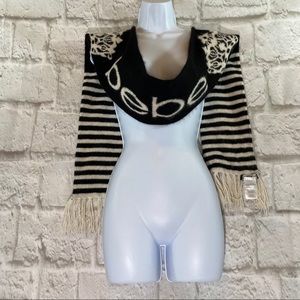 👑Bebe Black & White Angora Scarf With Fringe👑